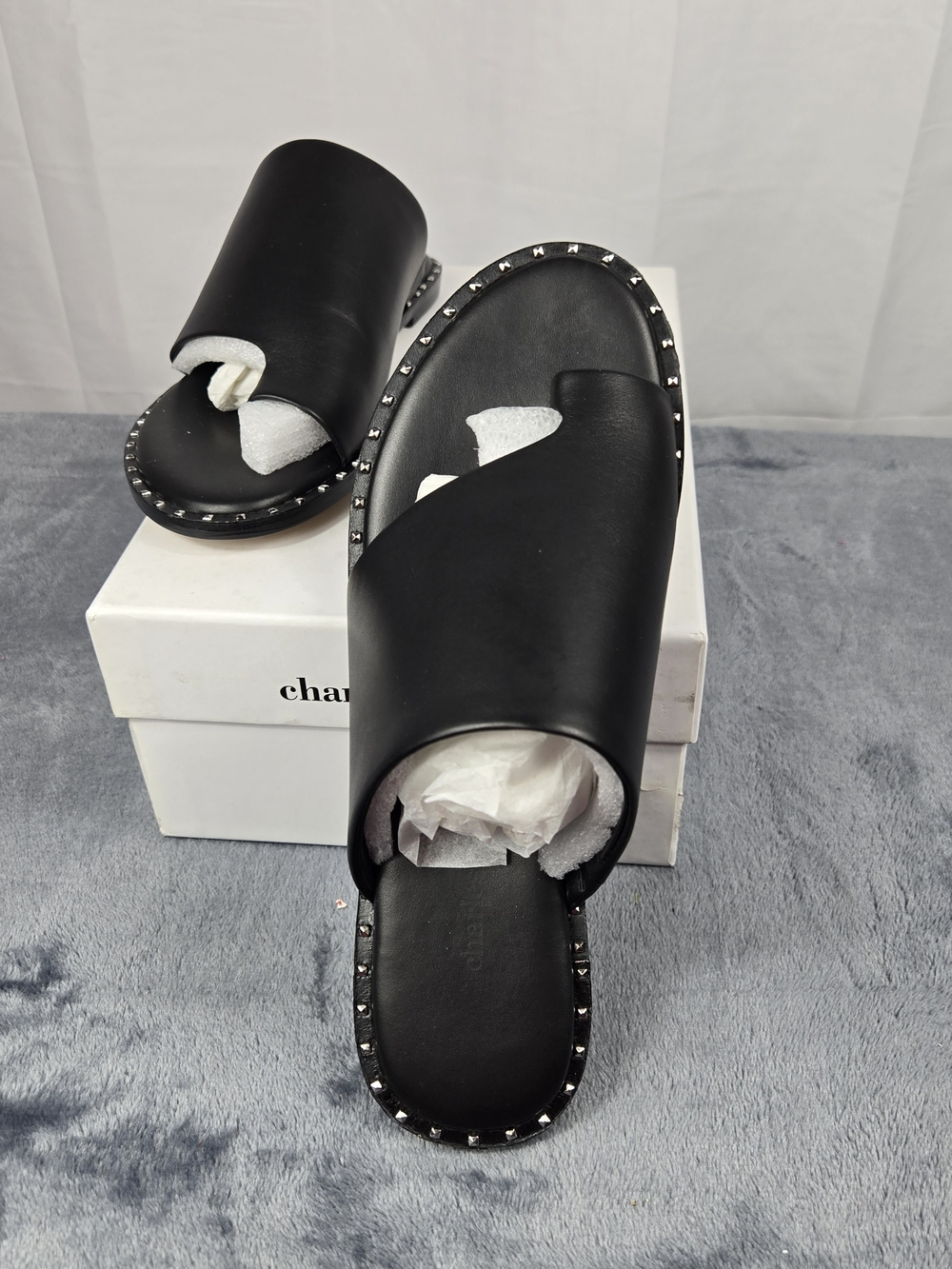 Brand New Charles David Black Studded Slide Sandals